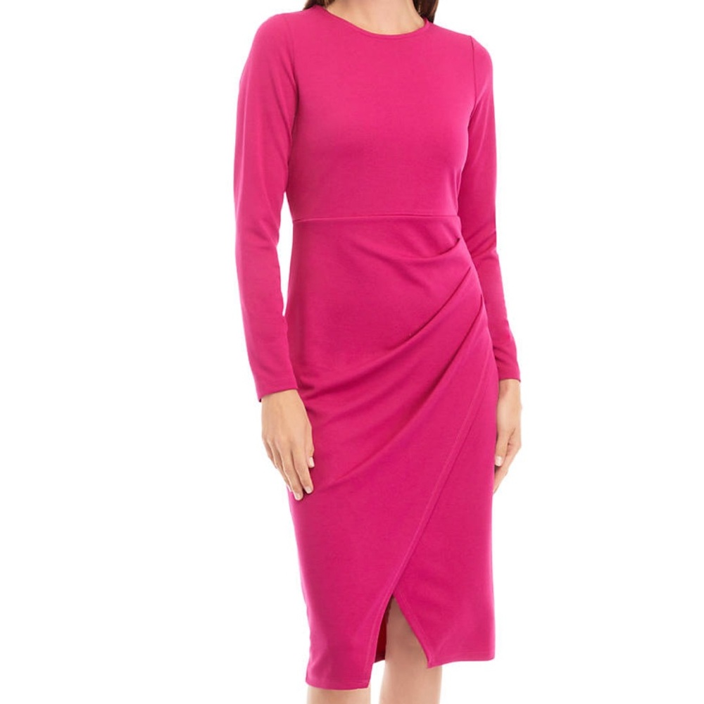 NWT Fuchsia Faux Wrap MIDI Dress size Med